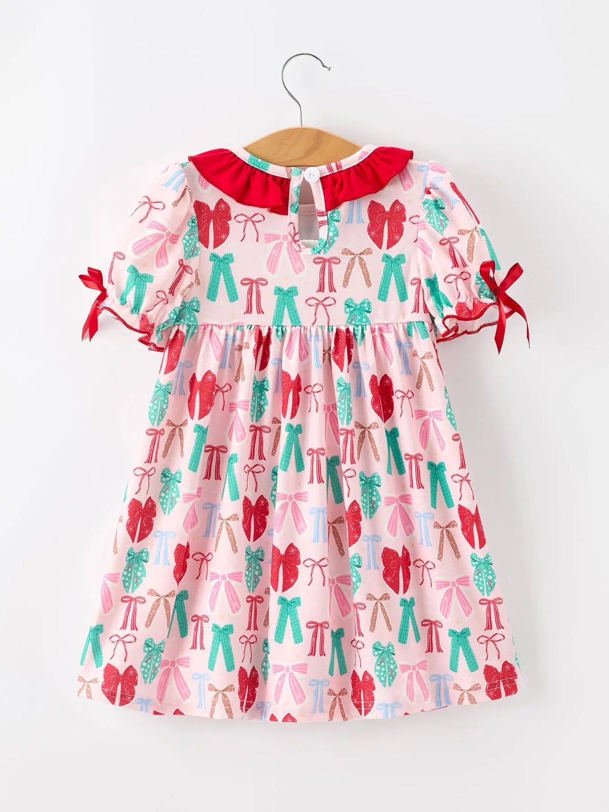 Girl Christmas Smocked Dress Red Green Bow Holiday Party Dress Rylee Faith Designs