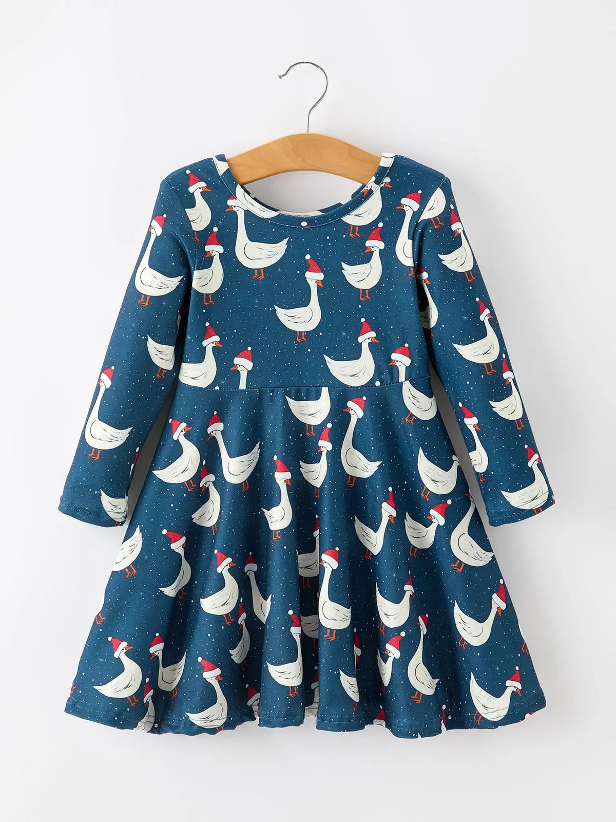 Christmas Girls Goose Twirl Dress Navy Long Sleeve Dress Rylee Faith Designs