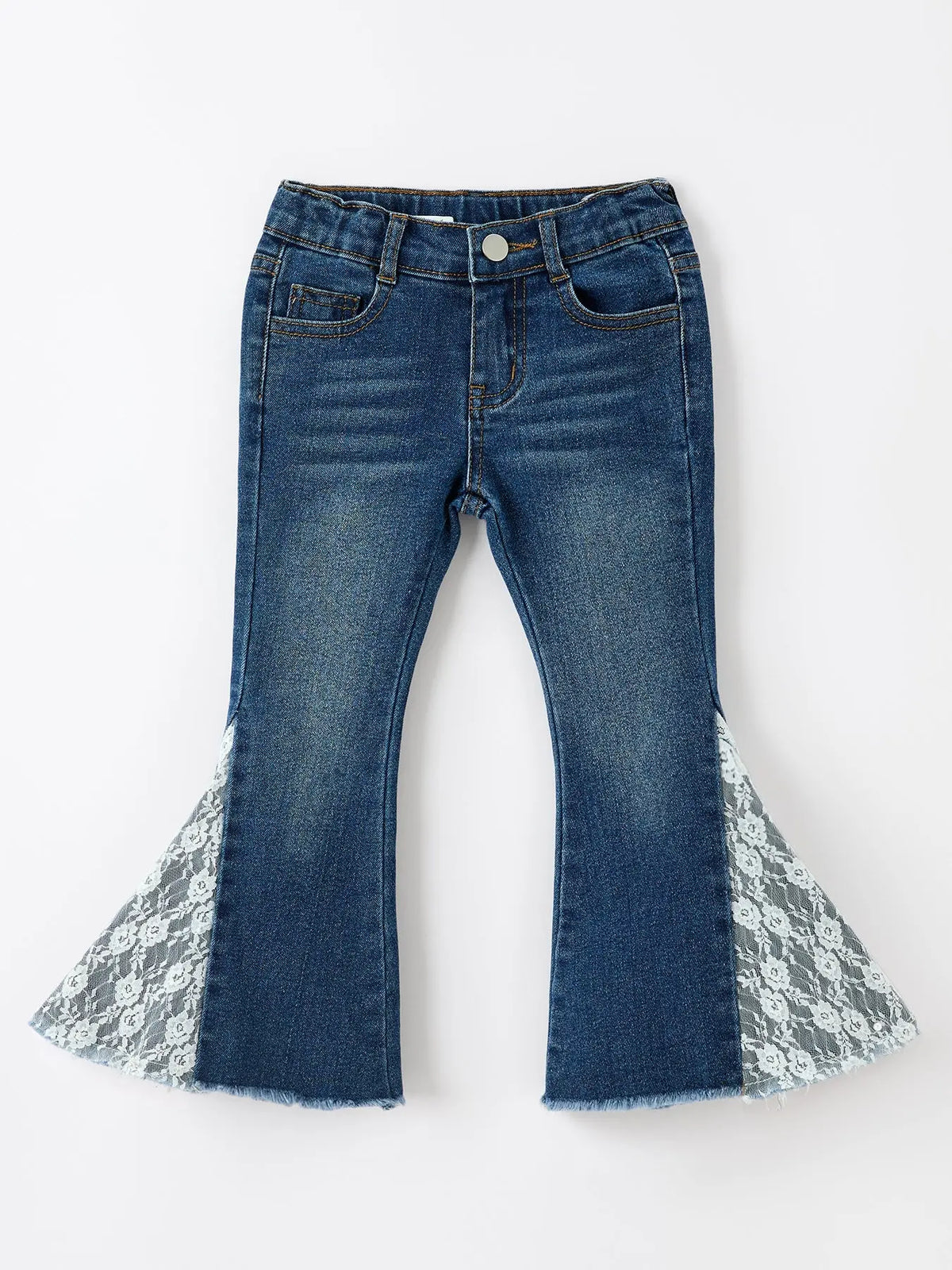 Girls Denim Bell Bottom Pants Lace Flare Jeans