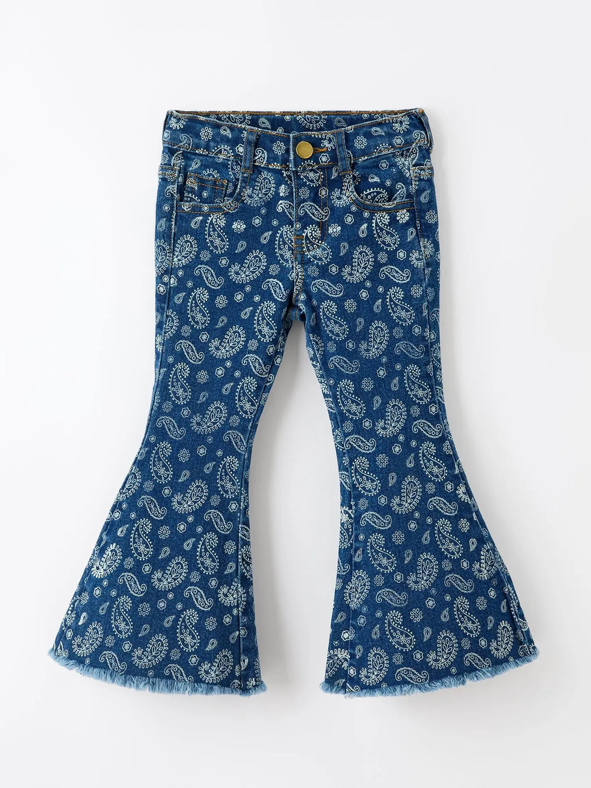 Girls Denim Bell Bottom Pants Decorative Print Flare Jeans