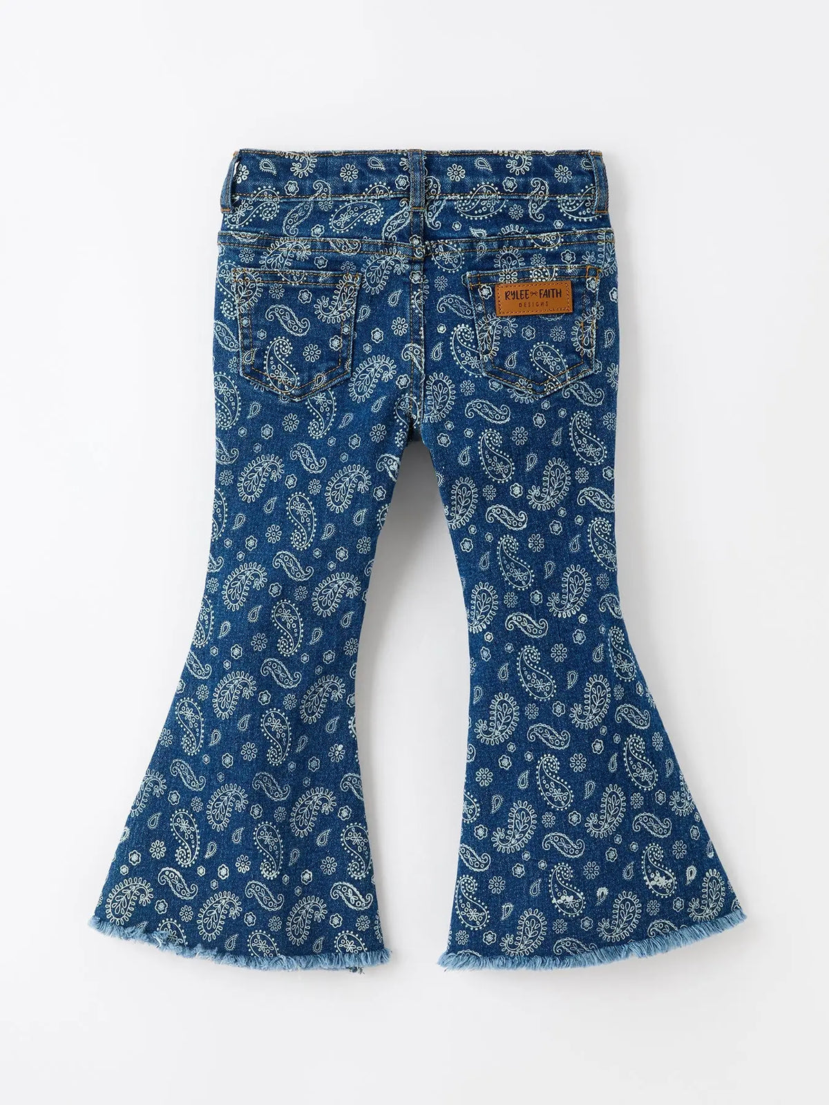 Girls Denim Bell Bottom Pants Decorative Print Flare Jeans
