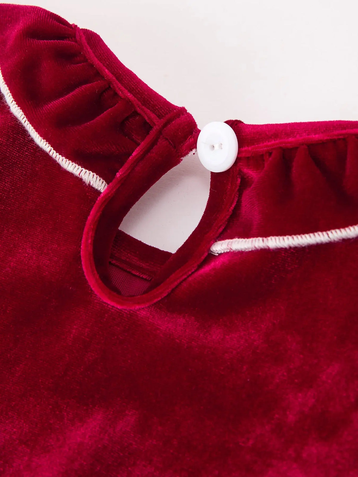 Christmas Velvet Smocked Baby Bubble Romper with Pearl Detail Rylee Faith Designs