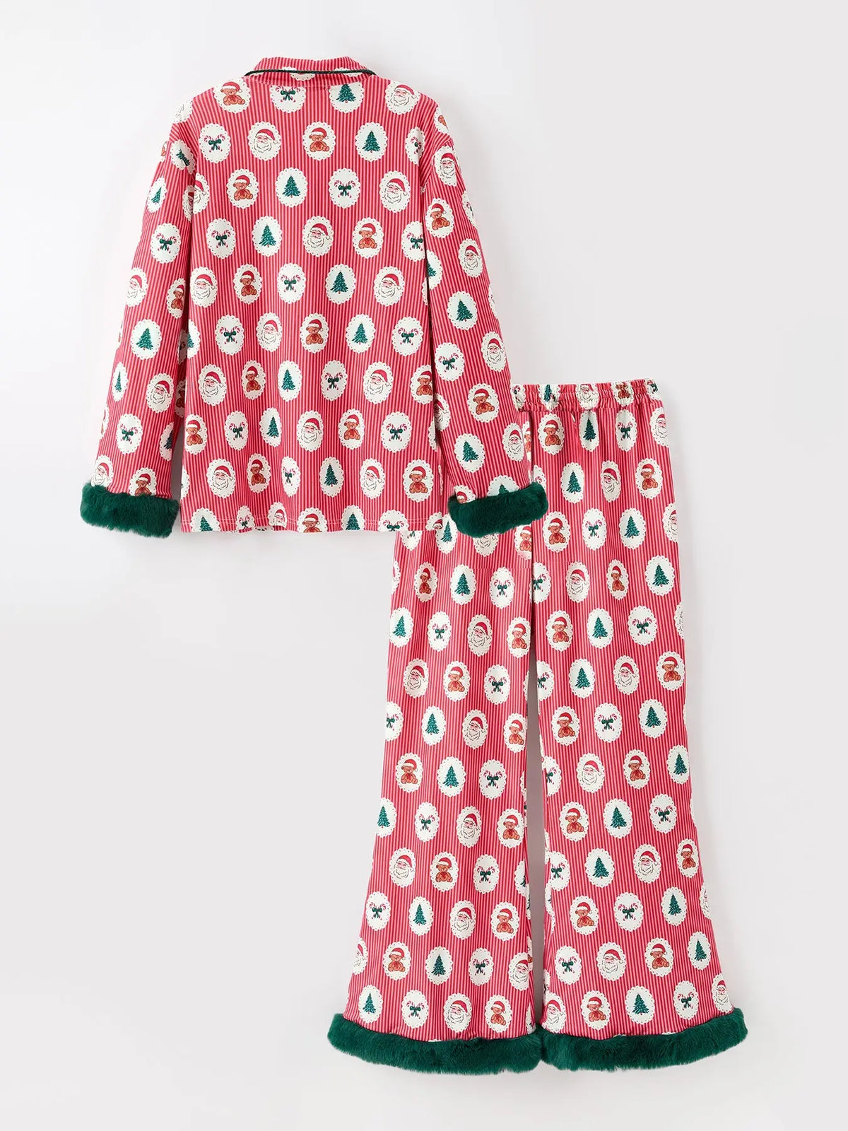 Mommy and Me Christmas Santa Print Pajama Set with Fur Trim