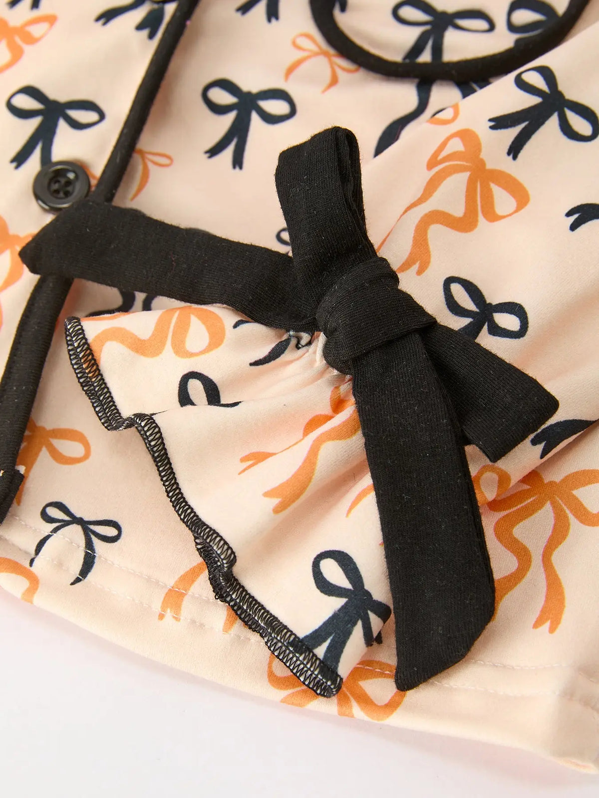 Halloween Bow Print Girls Pajama Set Long Sleeve Top and Shorts