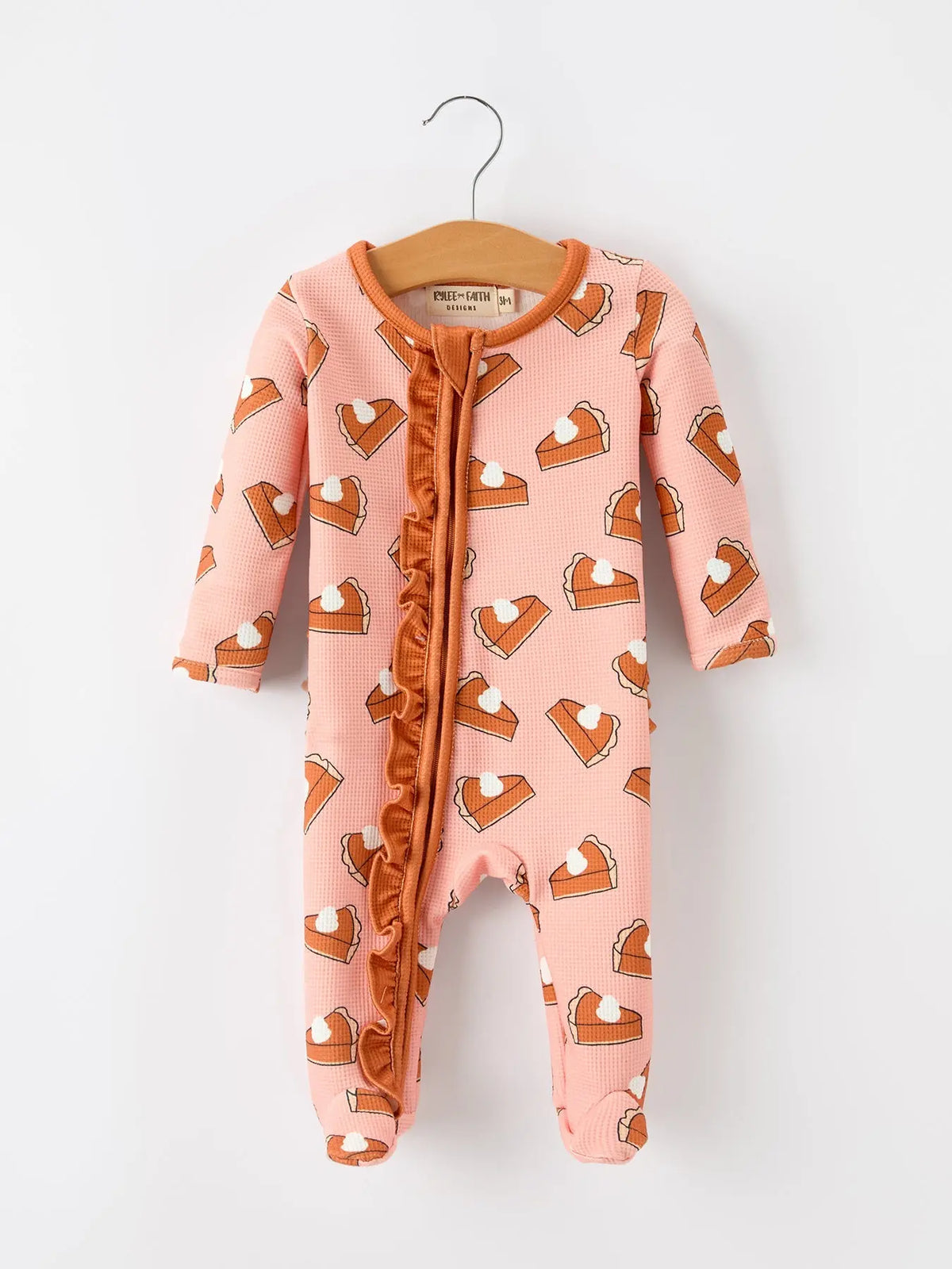 Girls Thanksgiving Pumpkin Pie Waffle Baby Girls Sleeper