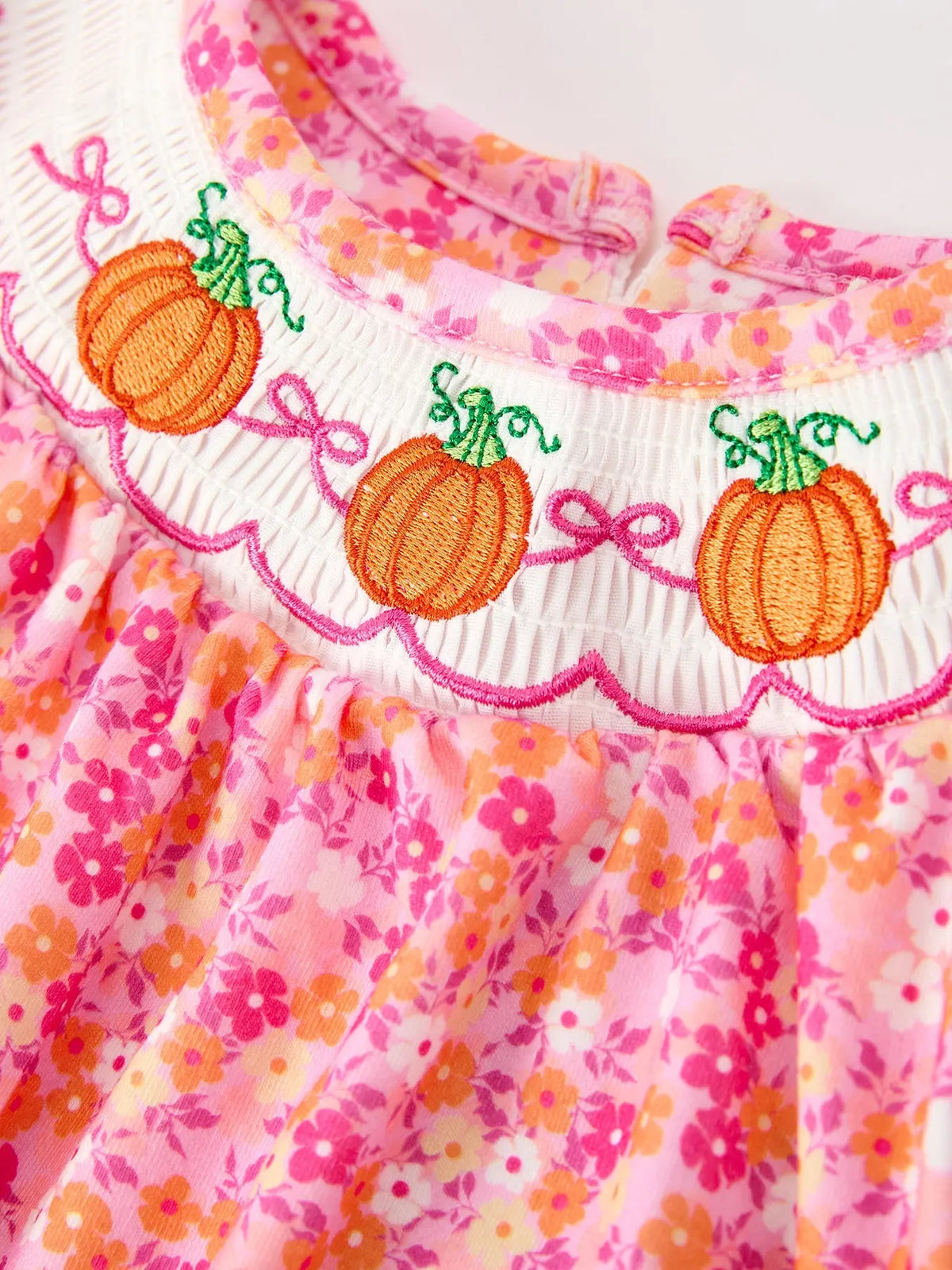 Girls Halloween & Thanksgiving Floral Smocked Bubble Romper Rylee Faith Designs