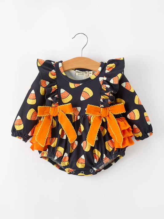 Halloween Candy Corn Baby Girl Bubble Romper Ruffle