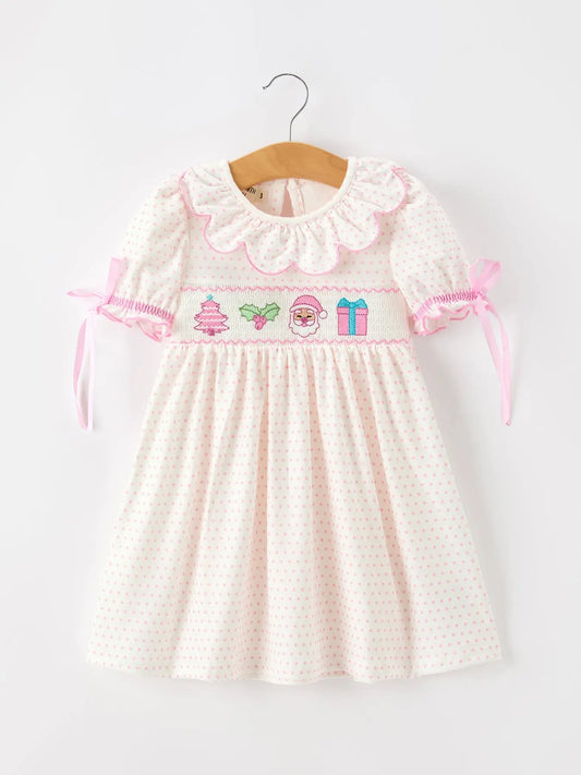 Christmas Smocked Girls Dress Embroidered Holiday Ruffle Collar Rylee Faith Designs