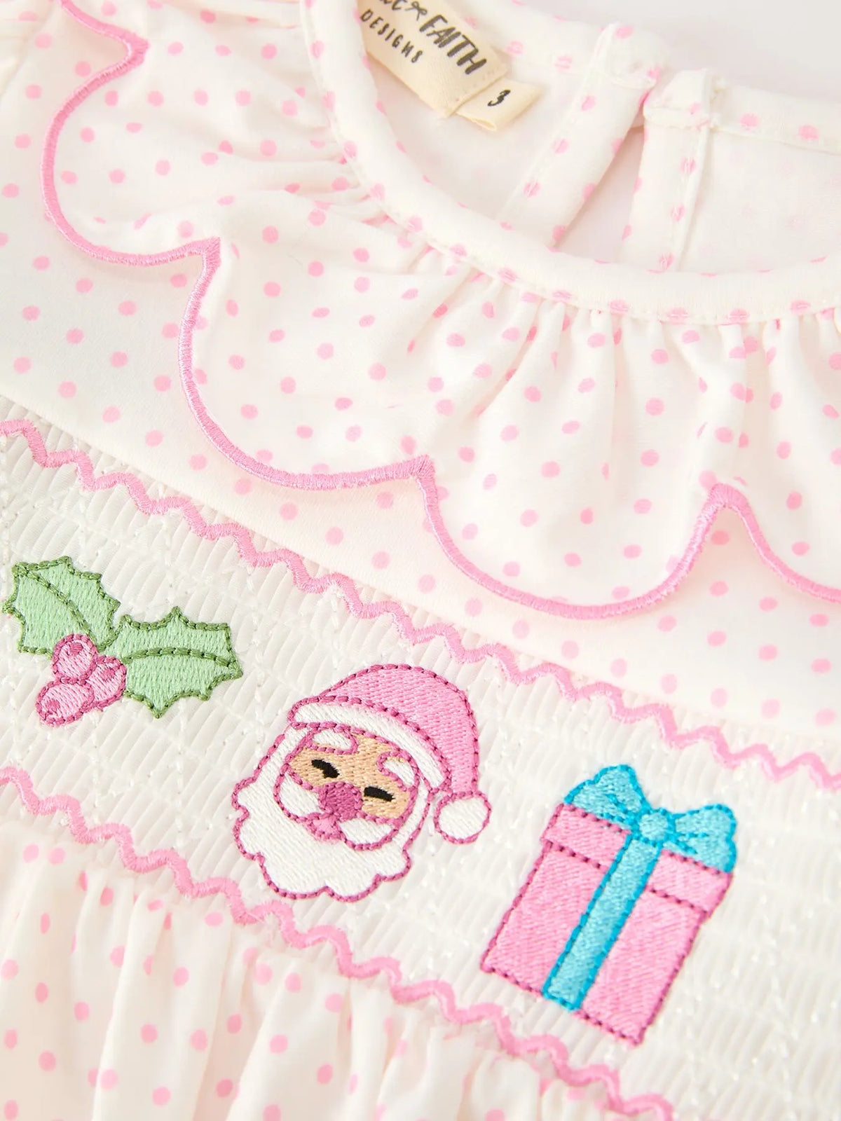 Christmas Smocked Girls Dress Embroidered Holiday Ruffle Collar Rylee Faith Designs