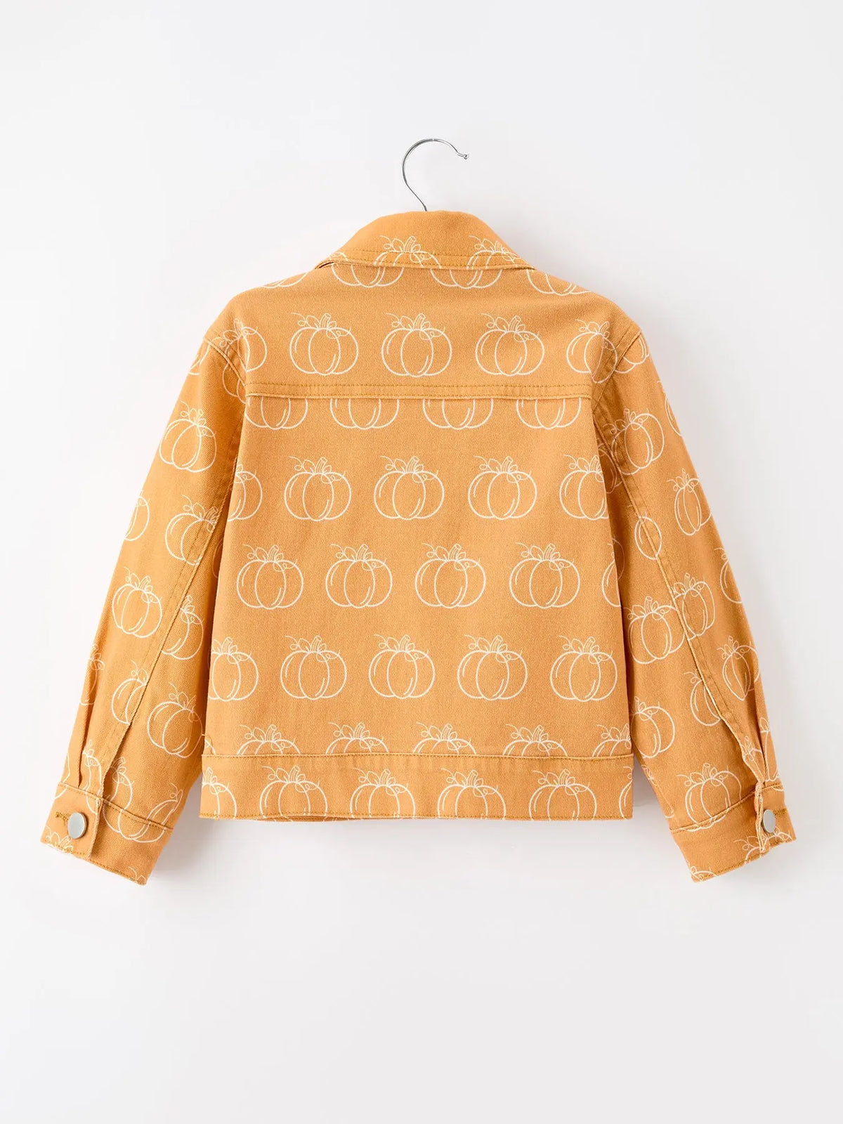Fall Girls Pumpkin Print Bow Denim Jacket