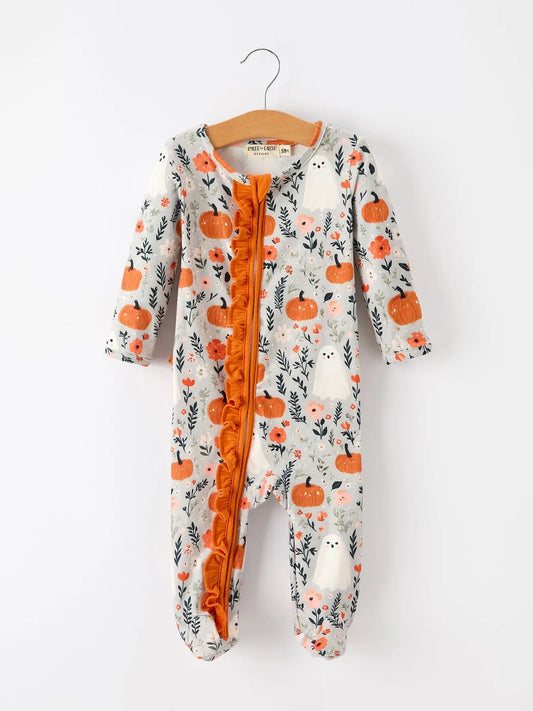 Baby Halloween Pumpkin Ghost Zip Romper Rylee Faith Designs