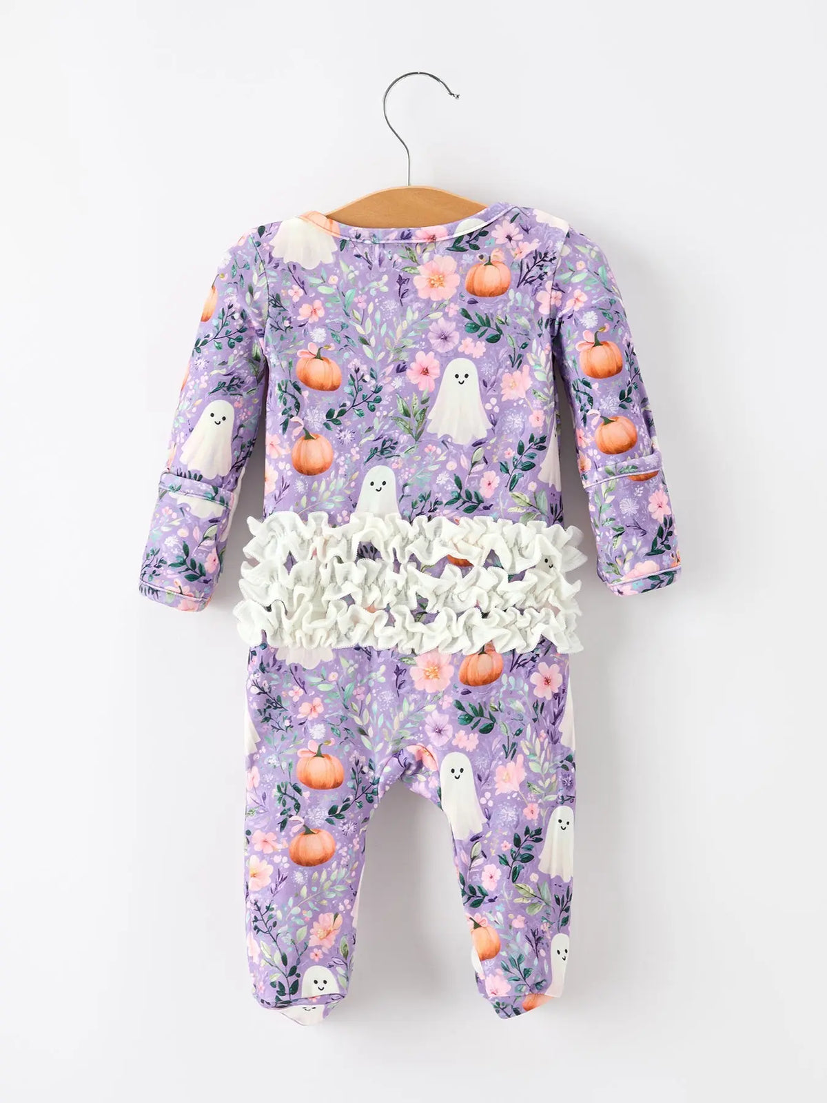 Halloween Ghost Pumpkin Girls Romper Ruffle Zipper Rylee Faith Designs