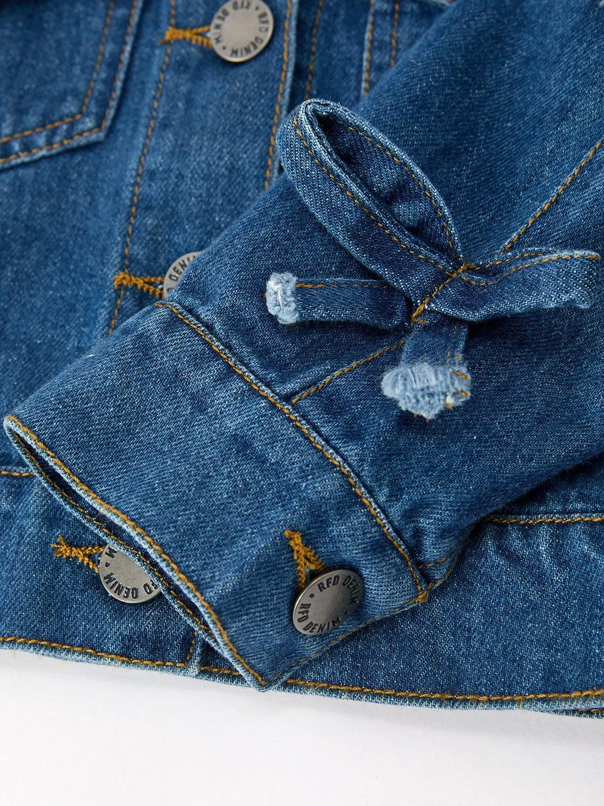 Girls Denim Bow Sleeve Button-Front Jacket Rylee Faith Designs