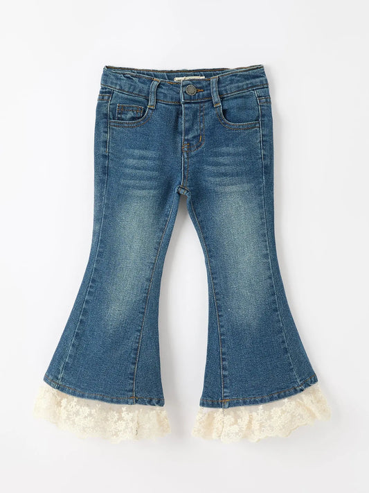 Girls Denim Lace Trim Bell Bottom Jeans Rylee Faith Designs