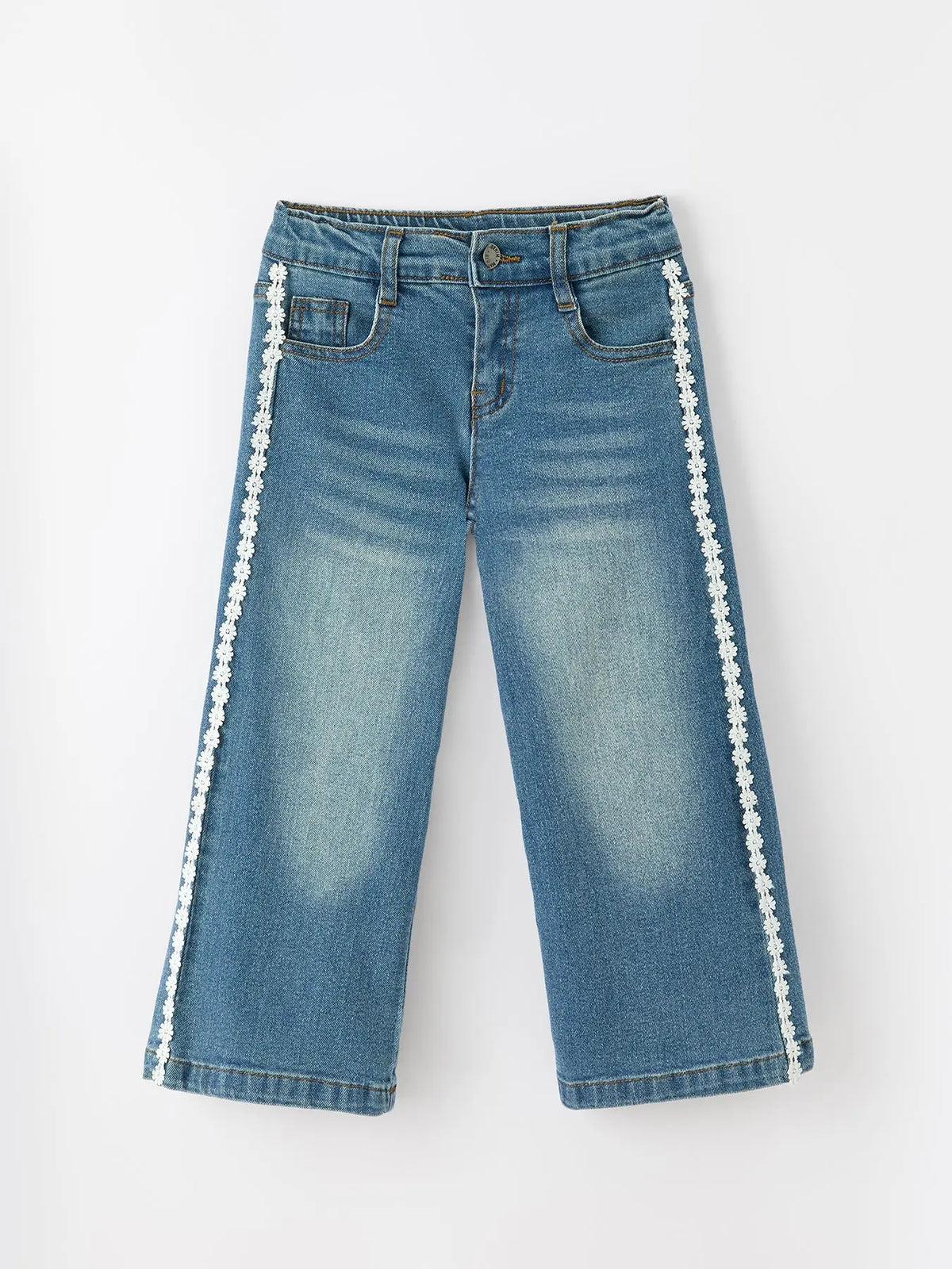 Girls Denim Daisy Lace Trim Wide Leg Jeans Rylee Faith Designs