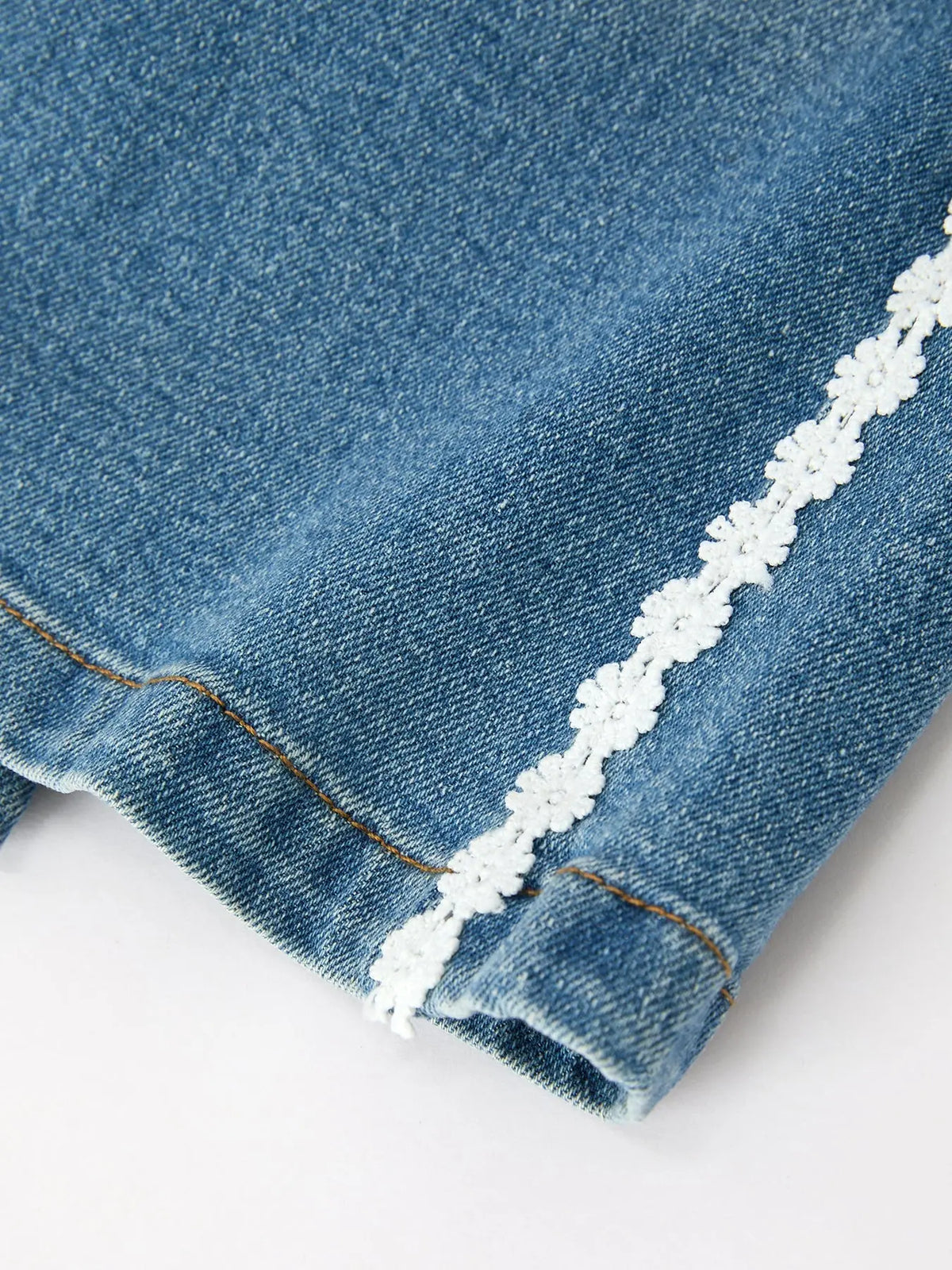 Girls Denim Daisy Lace Trim Wide Leg Jeans Rylee Faith Designs