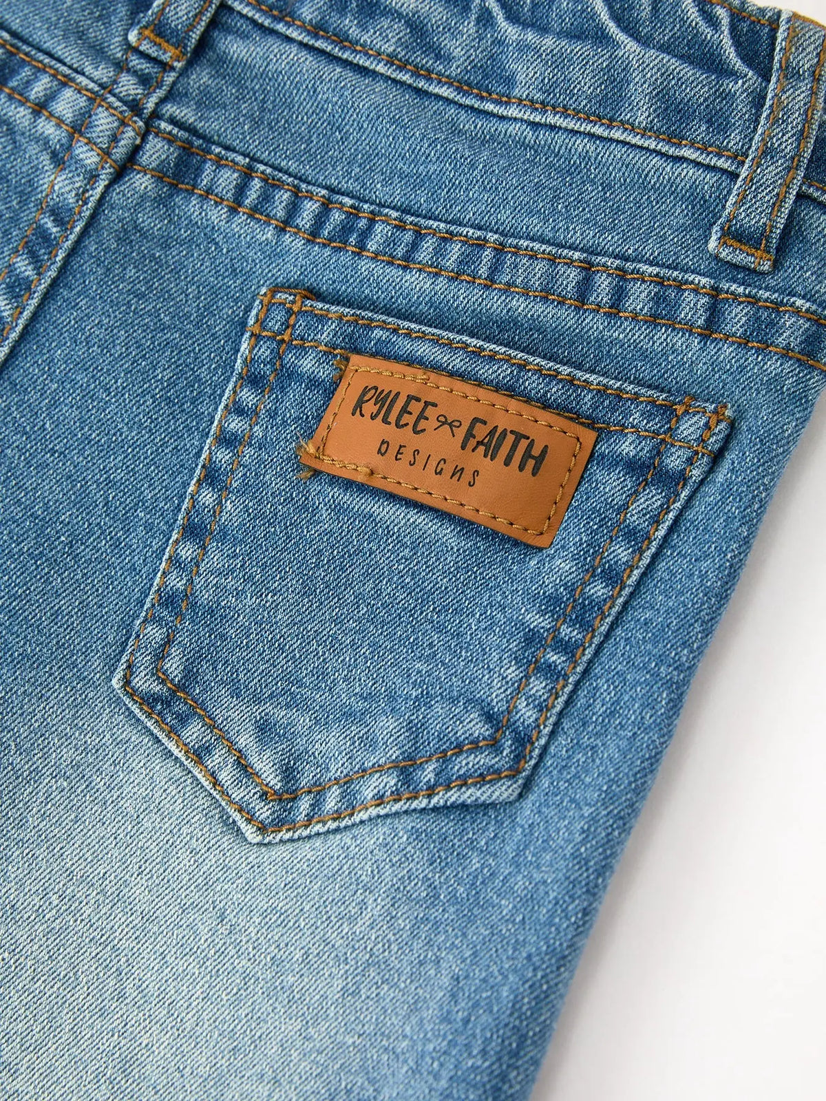 Girls Denim Daisy Lace Trim Wide Leg Jeans Rylee Faith Designs