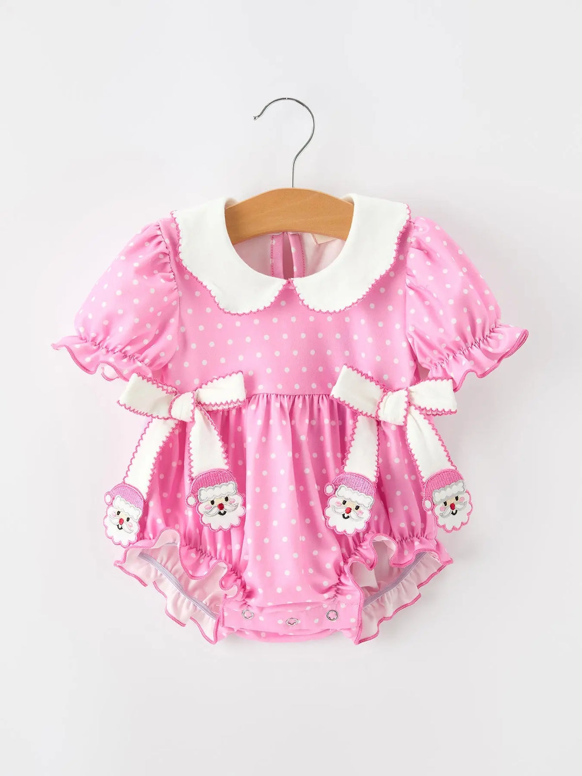 Christmas Baby Girls Santa Bow Peter Pan Collar Romper Rylee Faith Designs