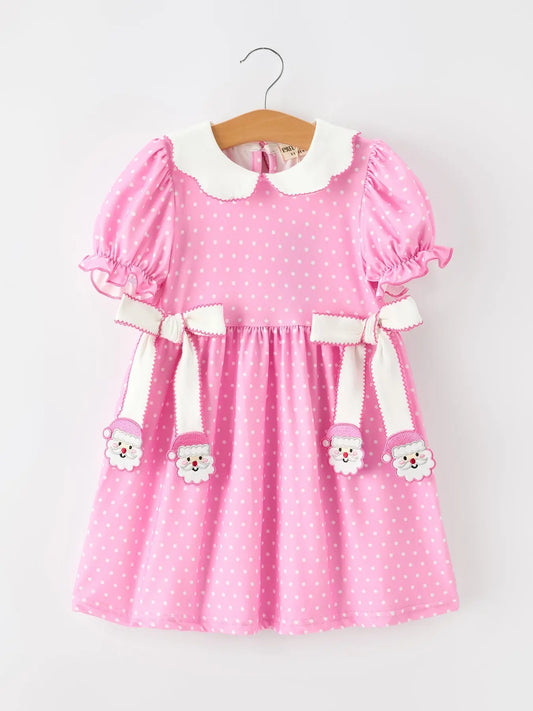Christmas Girls Santa Bow Peter Pan Collar Dress Rylee Faith Designs