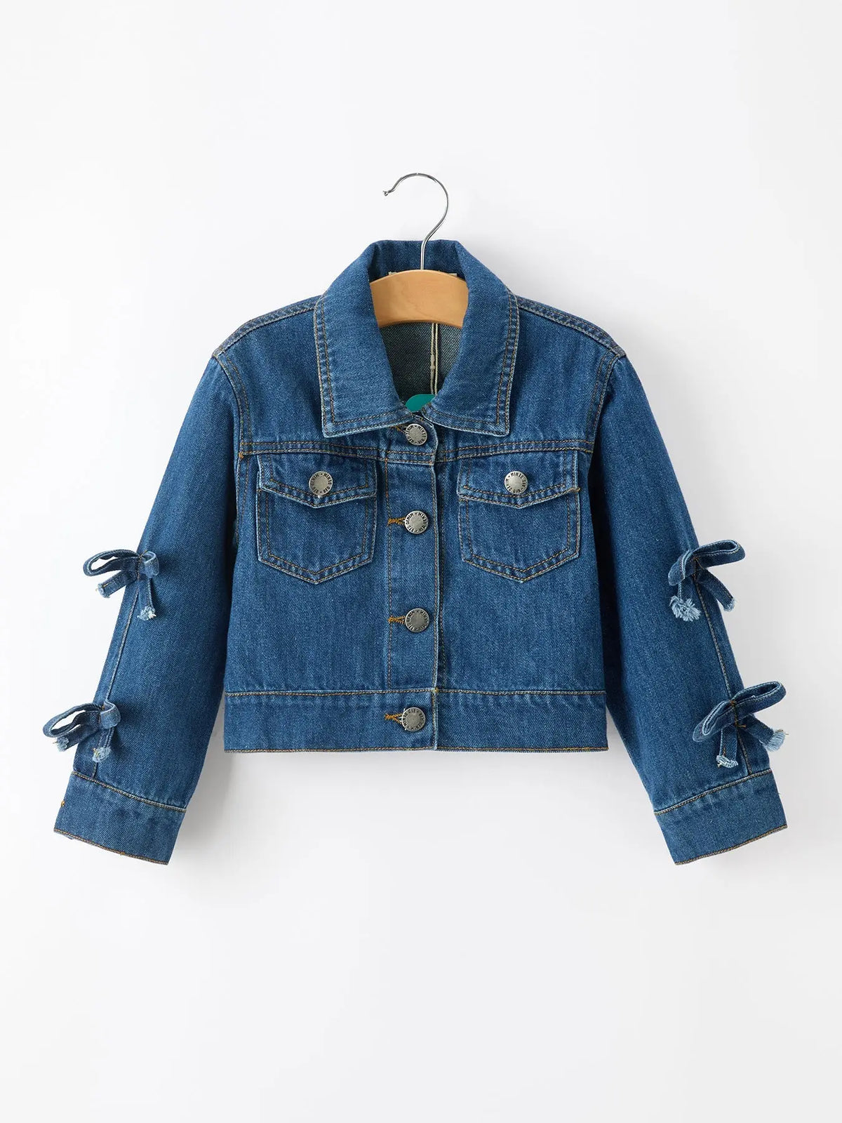 Girls Denim Bow Sleeve Button-Front Jacket Rylee Faith Designs