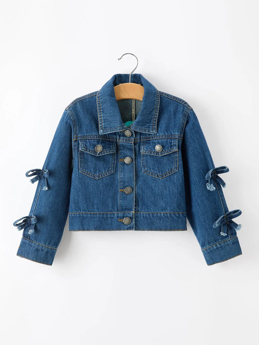 Girls Denim Bow Sleeve Button-Front Jacket Rylee Faith Designs