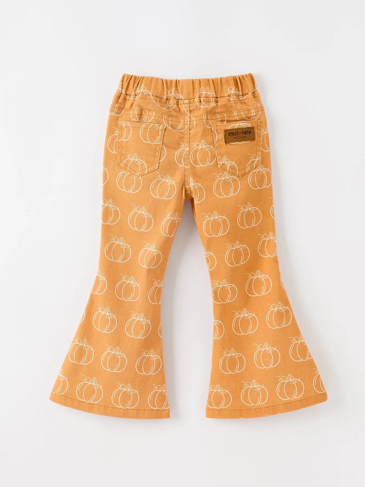 Fall Girls Pumpkin Bow Bell Bottom Pants