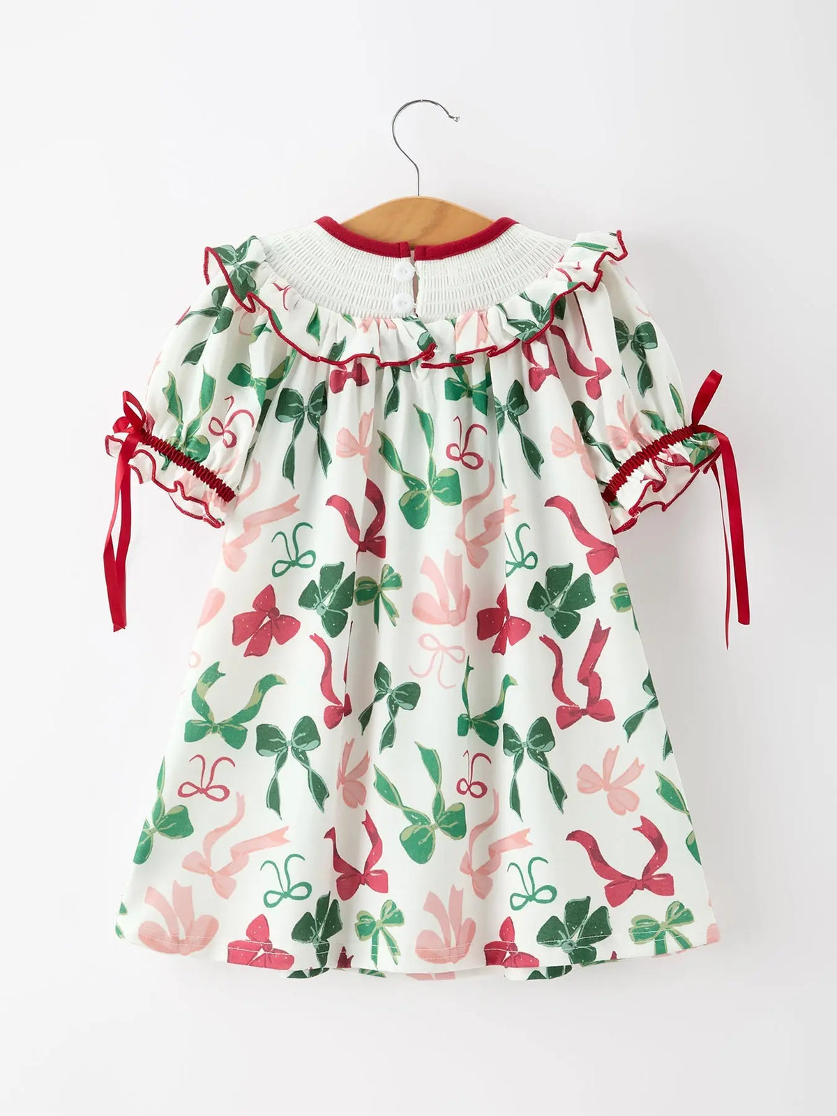 Christmas Girls Holly Jolly Bow Smocked Ruffle Dress