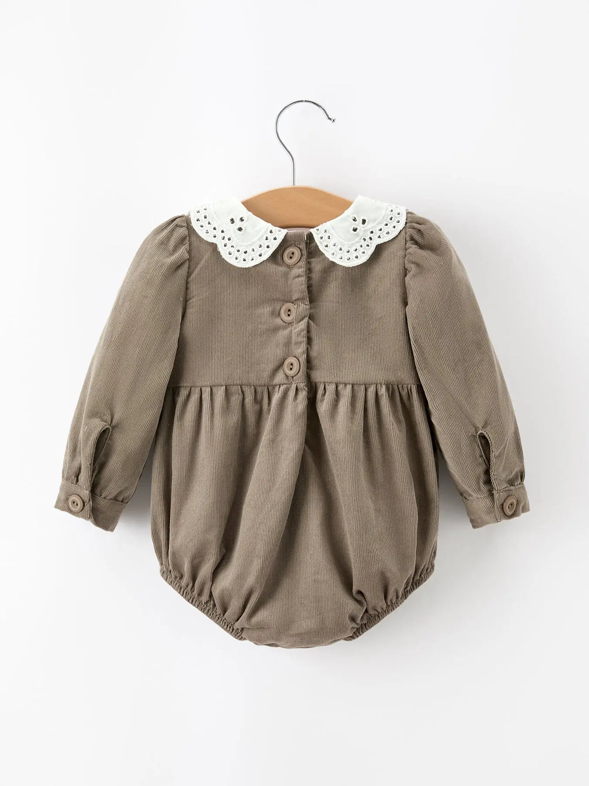 Fall Baby Girls Pumpkin Smocked Eyelet Collar Romper