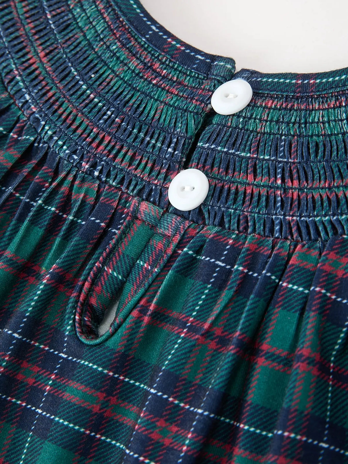 Christmas Girls Plaid Smocked Dres Puff Sleeves