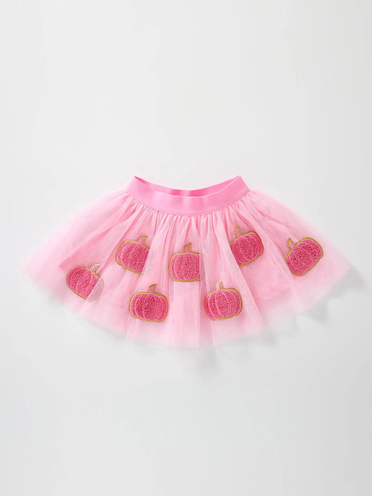 Fall Girls Pink Pumpkin Appliqué Tulle Skirt