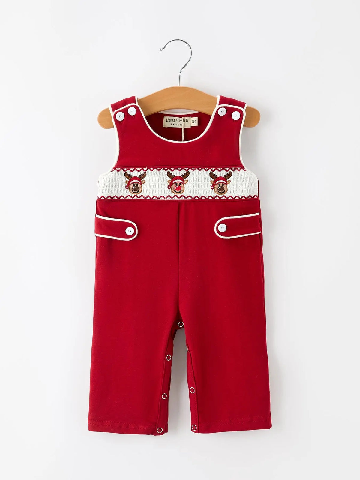 Baby Boys Christmas Reindeer Smocked Red Jonjon