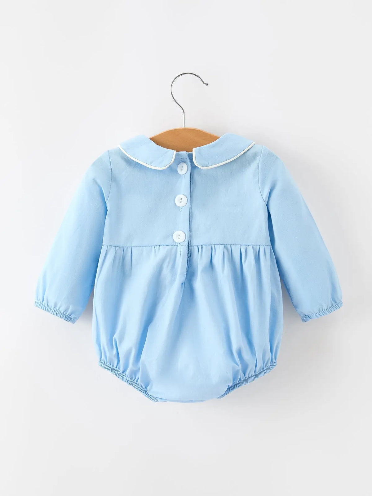 Christmas Nativity Embroidered Baby Boy Blue Smocked Romper