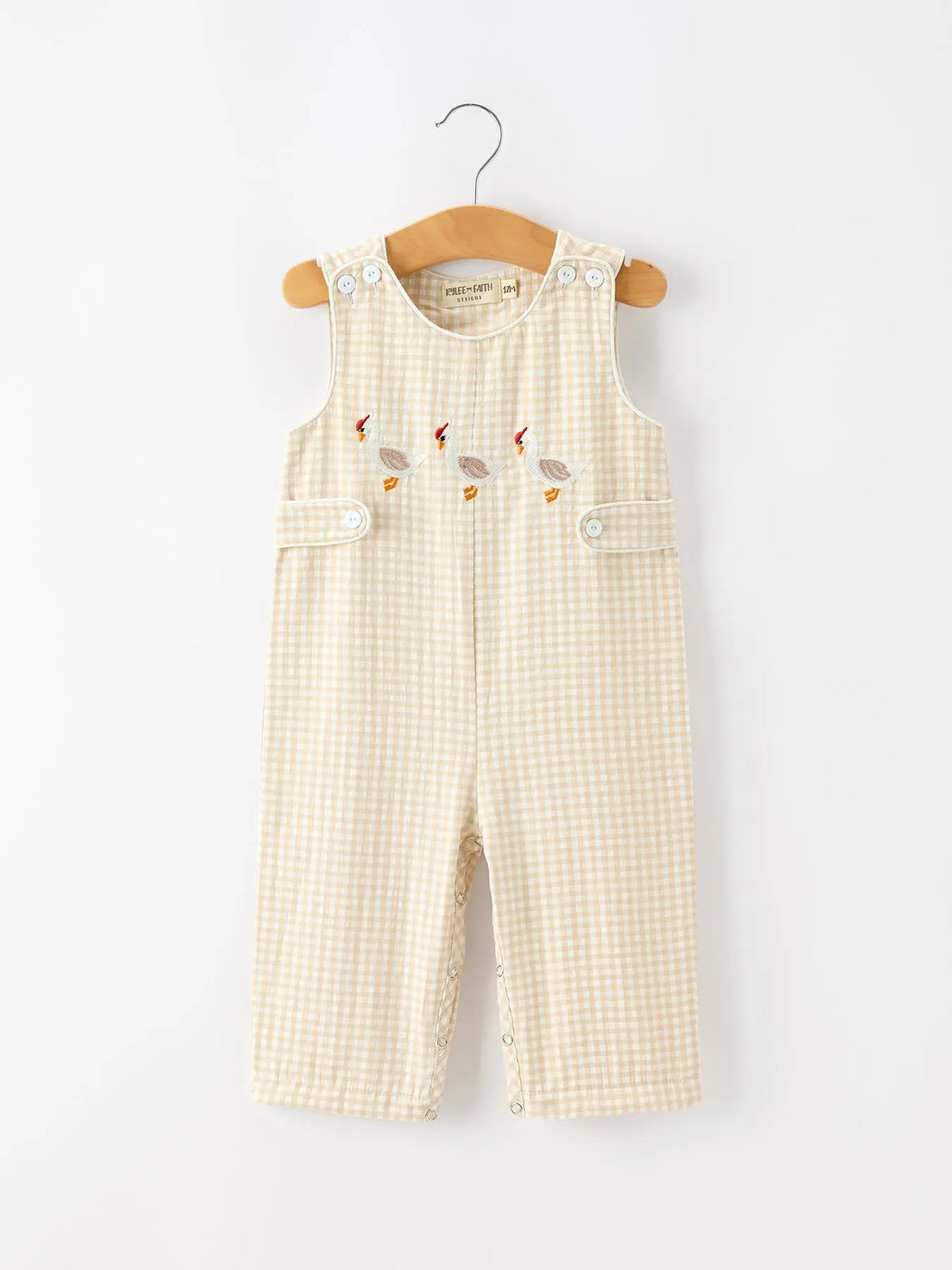 Goose Embroidered Beige Plaid Baby Boys Jonjon