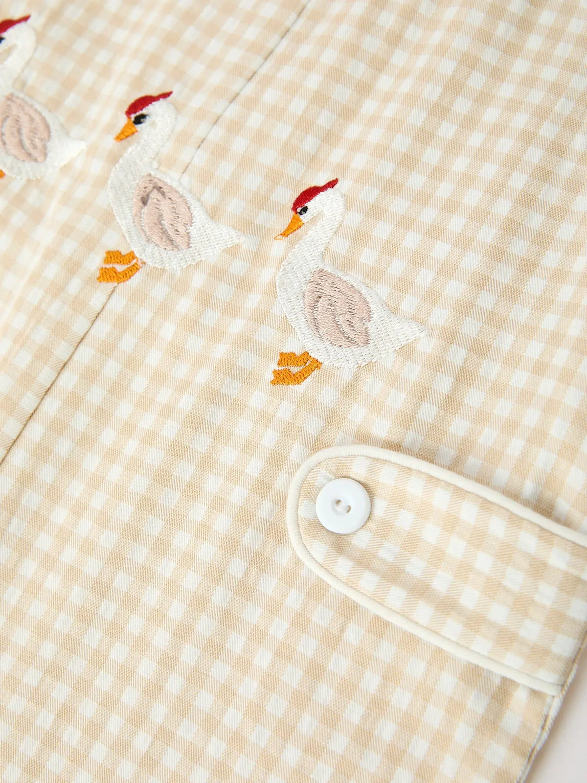 Goose Embroidered Beige Plaid Baby Boys Jonjon