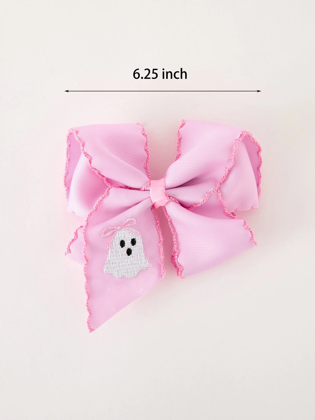 Halloween Girls Pink Ghost Embroidered 6.25" Hair Bow