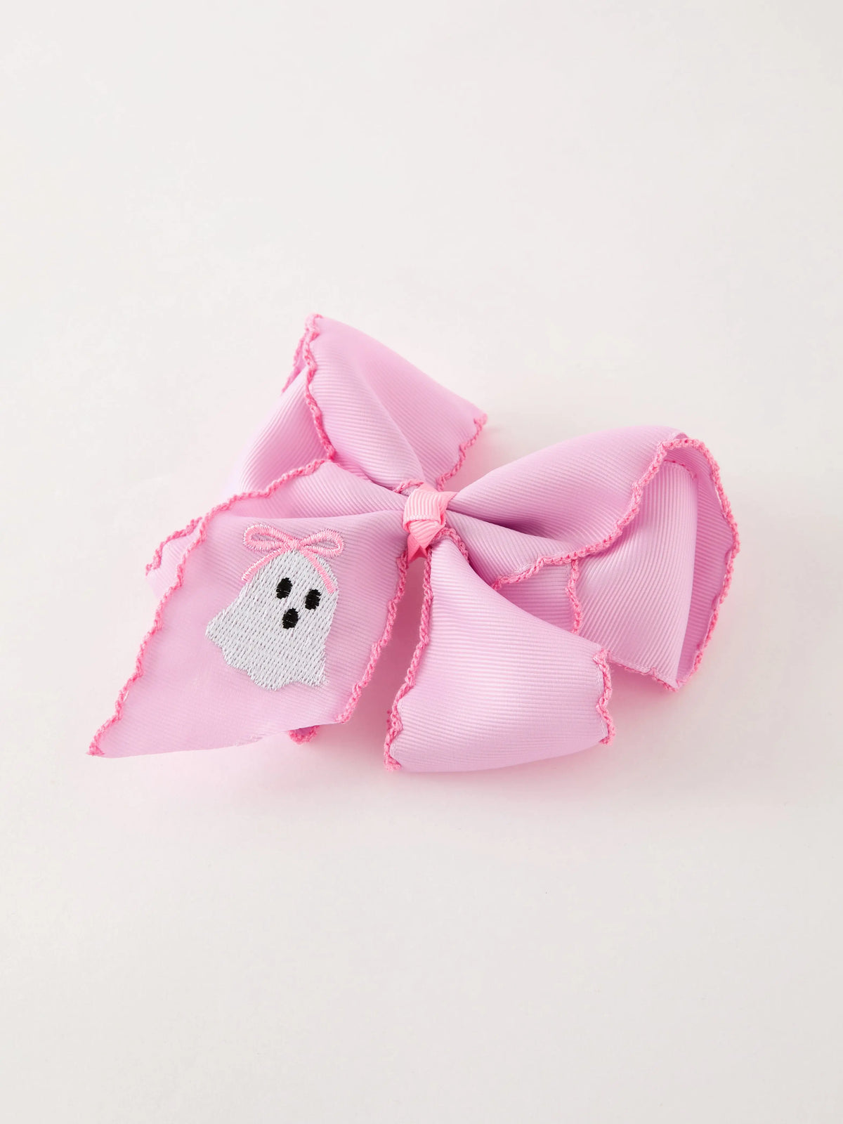 Halloween Girls Pink Ghost Embroidered 6.25" Hair Bow