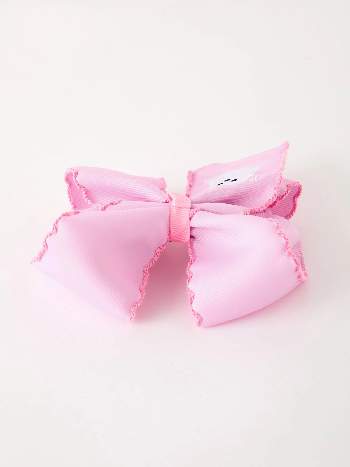 Halloween Girls Pink Ghost Embroidered 6.25" Hair Bow