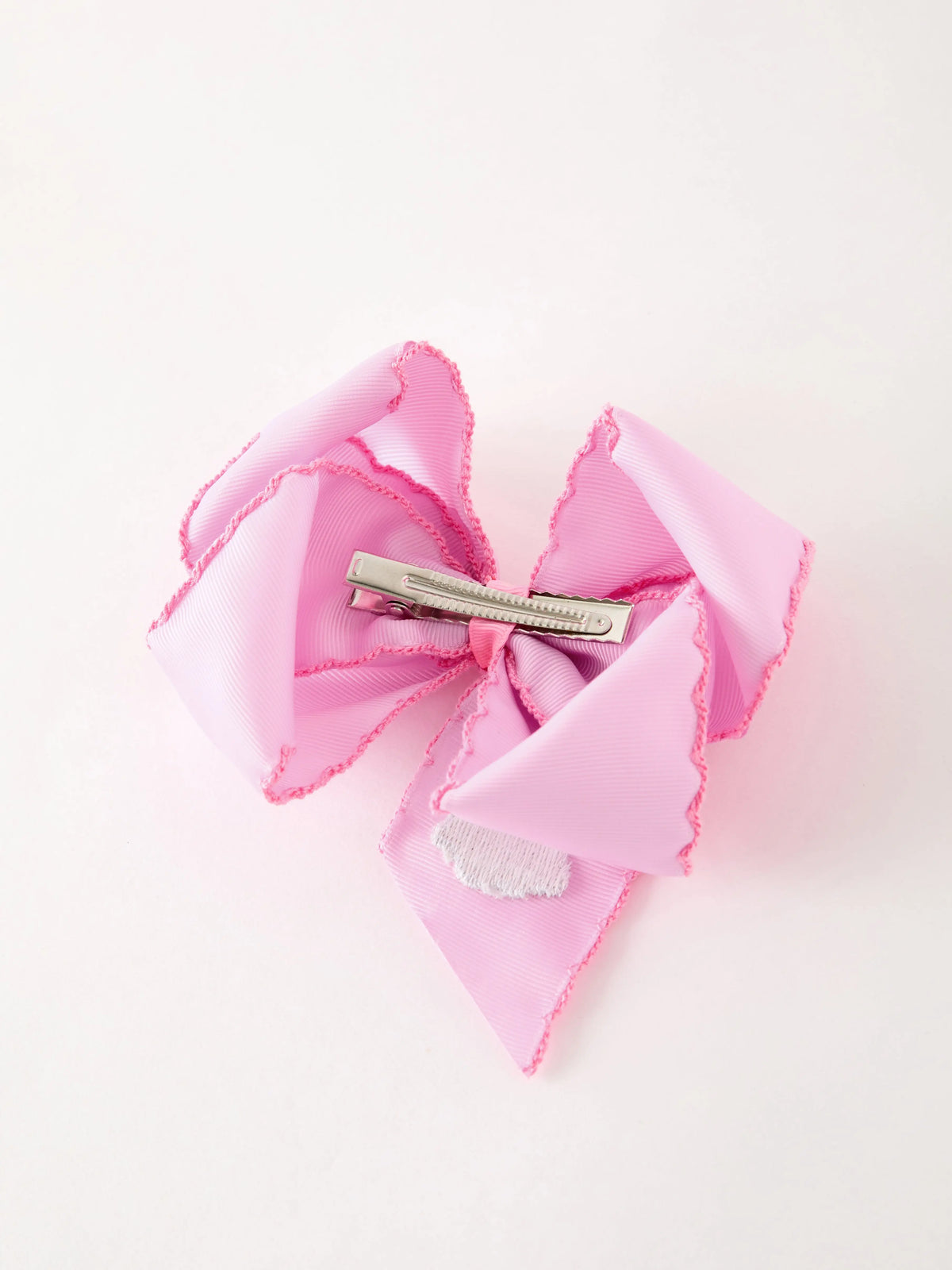 Halloween Girls Pink Ghost Embroidered 6.25" Hair Bow