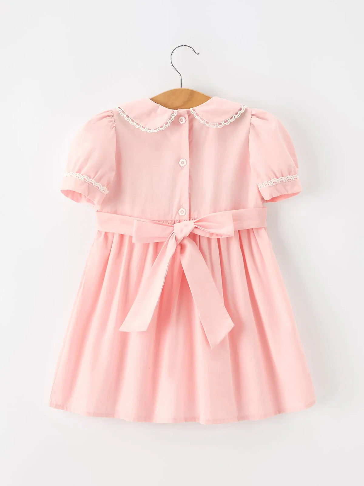 Fall Girls Pink Floral Embroidered Smocked Peter Pan Collar Dress