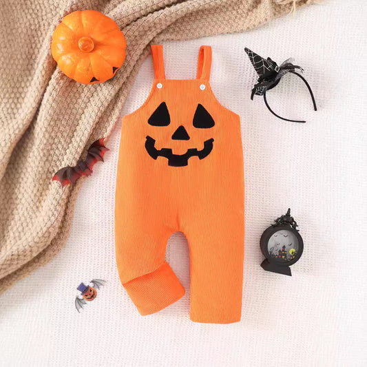 Halloween New Baby Pumpkin Grimace Embroidered Corduroy Suspender Pants