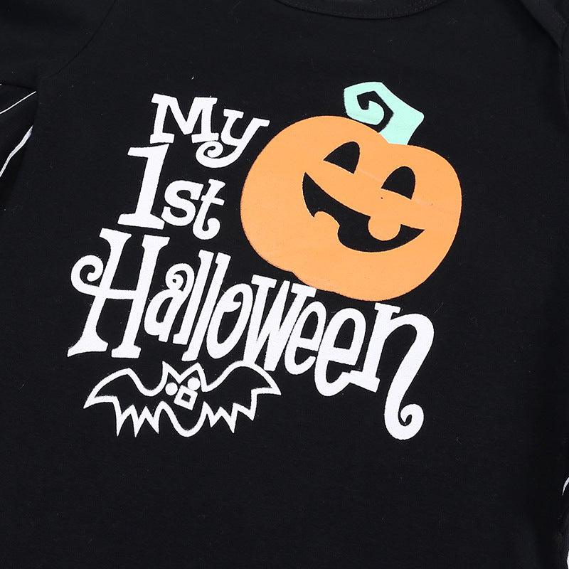 Baby Halloween Long-sleeved Jumpsuit Pumpkin Letter Halloween Baby Jumpsuits Triangle Rompers