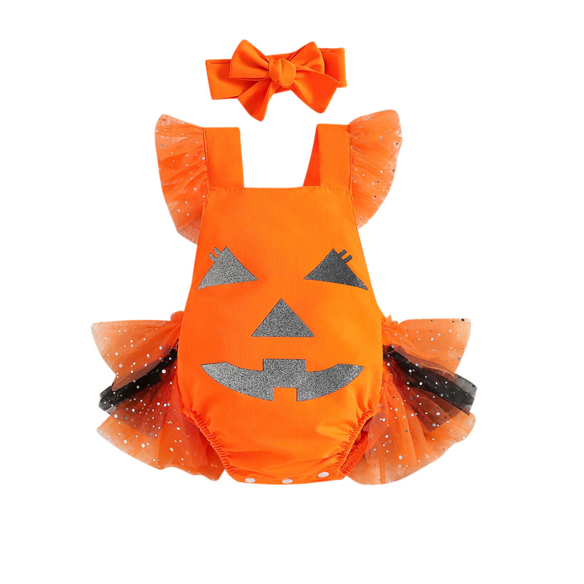 Halloween Baby Jumpsuit Children's Funny Pumpkin Mesh Romper