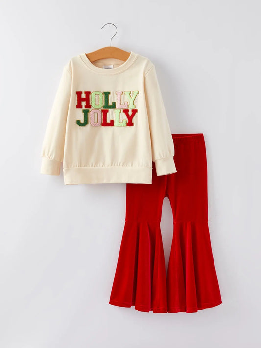 Christmas Letter Applique Top + Flared Pants Outfit Set Rylee Faith Designs