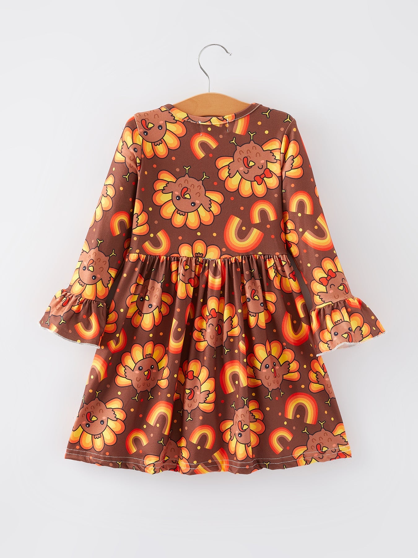 Thanksgiving Turkey Rainbow Print Girls Dress