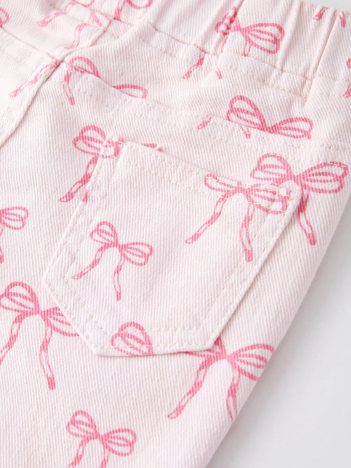 Fall Girls Pink Bow Print Elastic Flared Jeans Denim pant