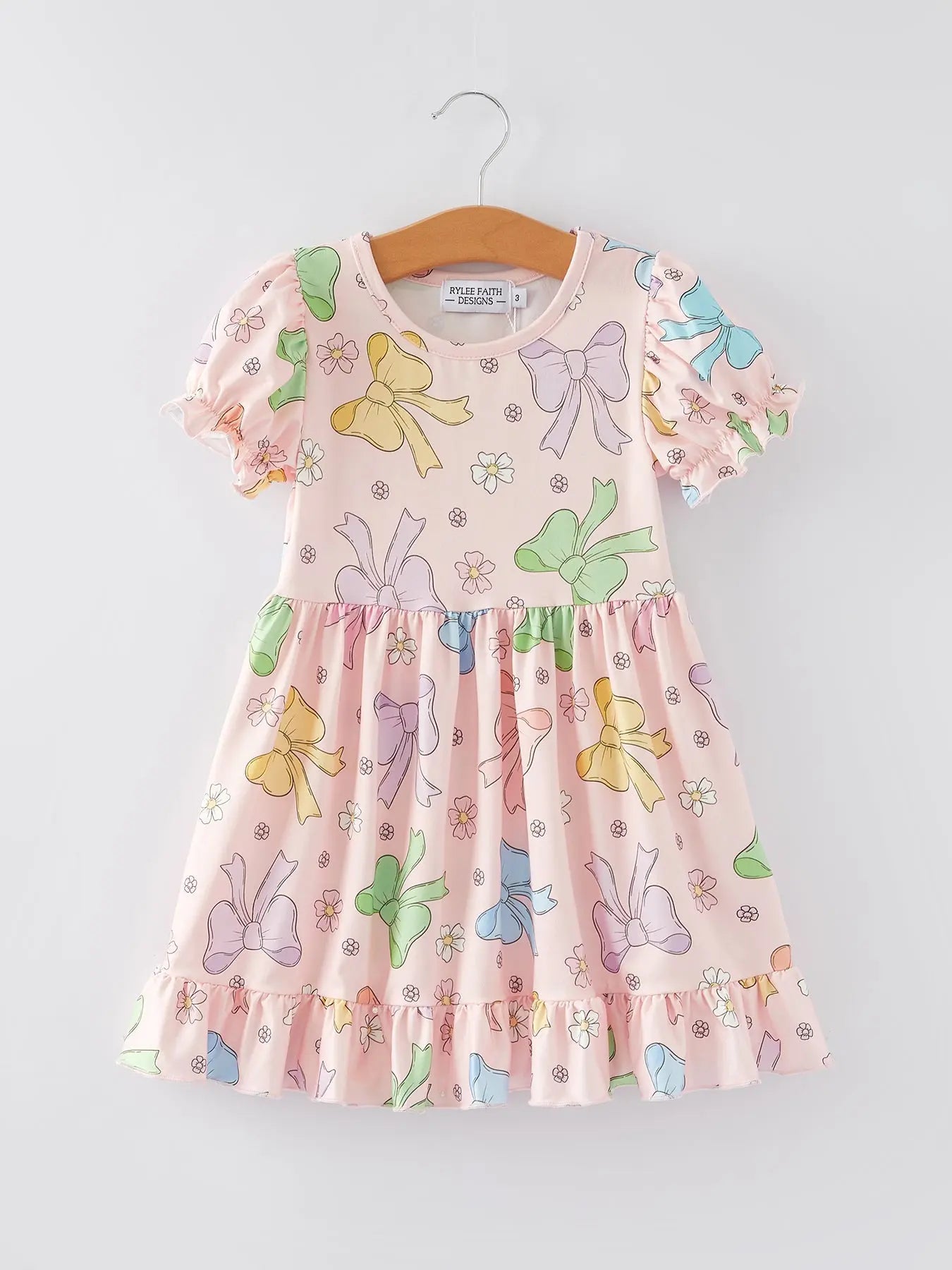 Colorful Bow Print Ruffles Girls Dress Rylee Faith Designs