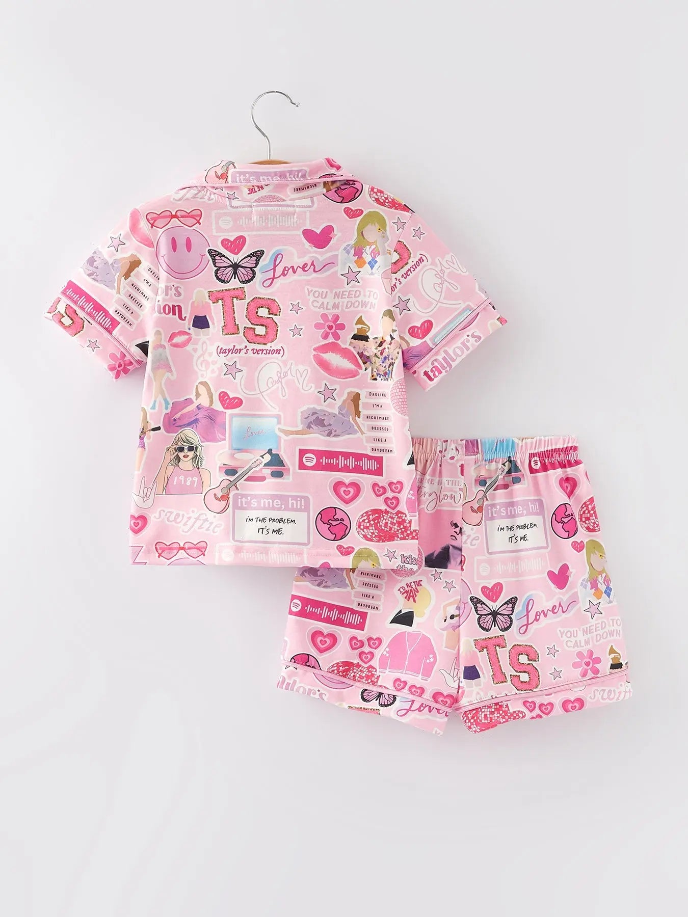 Pink TS Lapel Button Short Sleeve Shorts Pajama Set Rylee Faith Designs