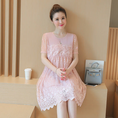 Summer new maternity dress lace crochet flower maternity dress long pregnant women dress