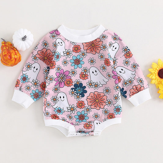 Halloween Baby Jumpsuit Flower Ghost Long-sleeve Jumpsuit Children's Jump Suit