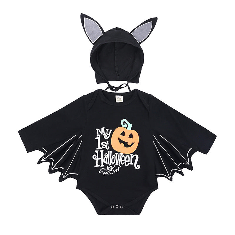 Baby Halloween Long-sleeved Jumpsuit Pumpkin Letter Halloween Baby Jumpsuits Triangle Rompers